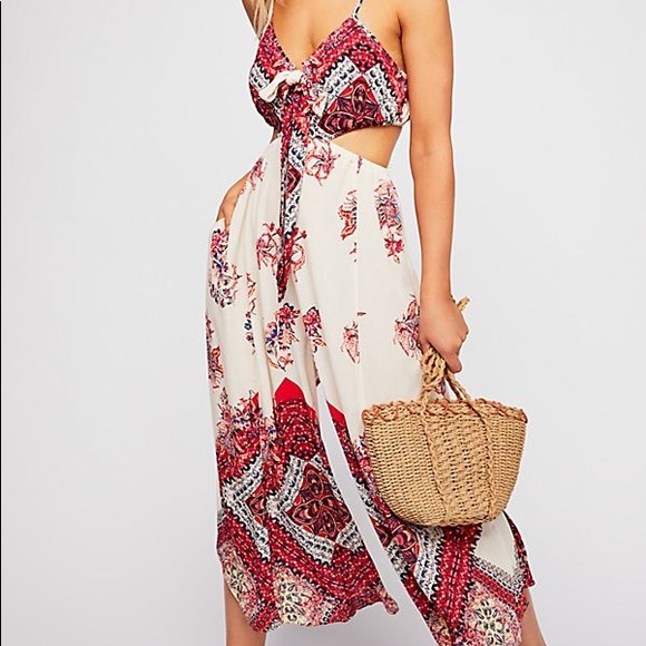 NWT Free People Hot Tropics Printed Jumpsuit Neutral Size 12